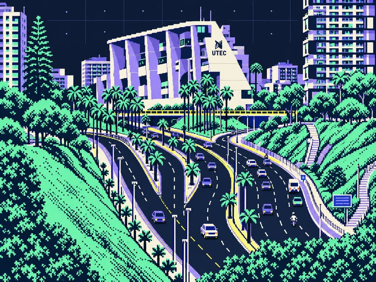 Ilustración pixel art del edificio de la UTEC